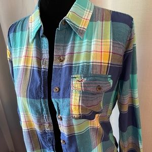Hollister Long Sleeve Cotton Madras Plaid Button Down Shirt Size Medium